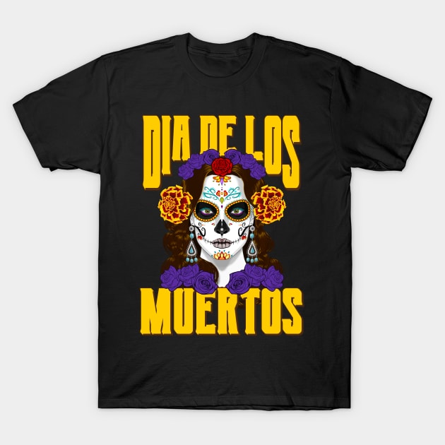 Dios De Los Muertos Day of the Dead Catrina Face T-Shirt by RongWay